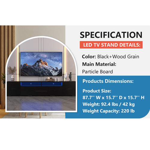TV Console With Storage Cabinet Modern Entertainment Center 31 Modes Changing Lights