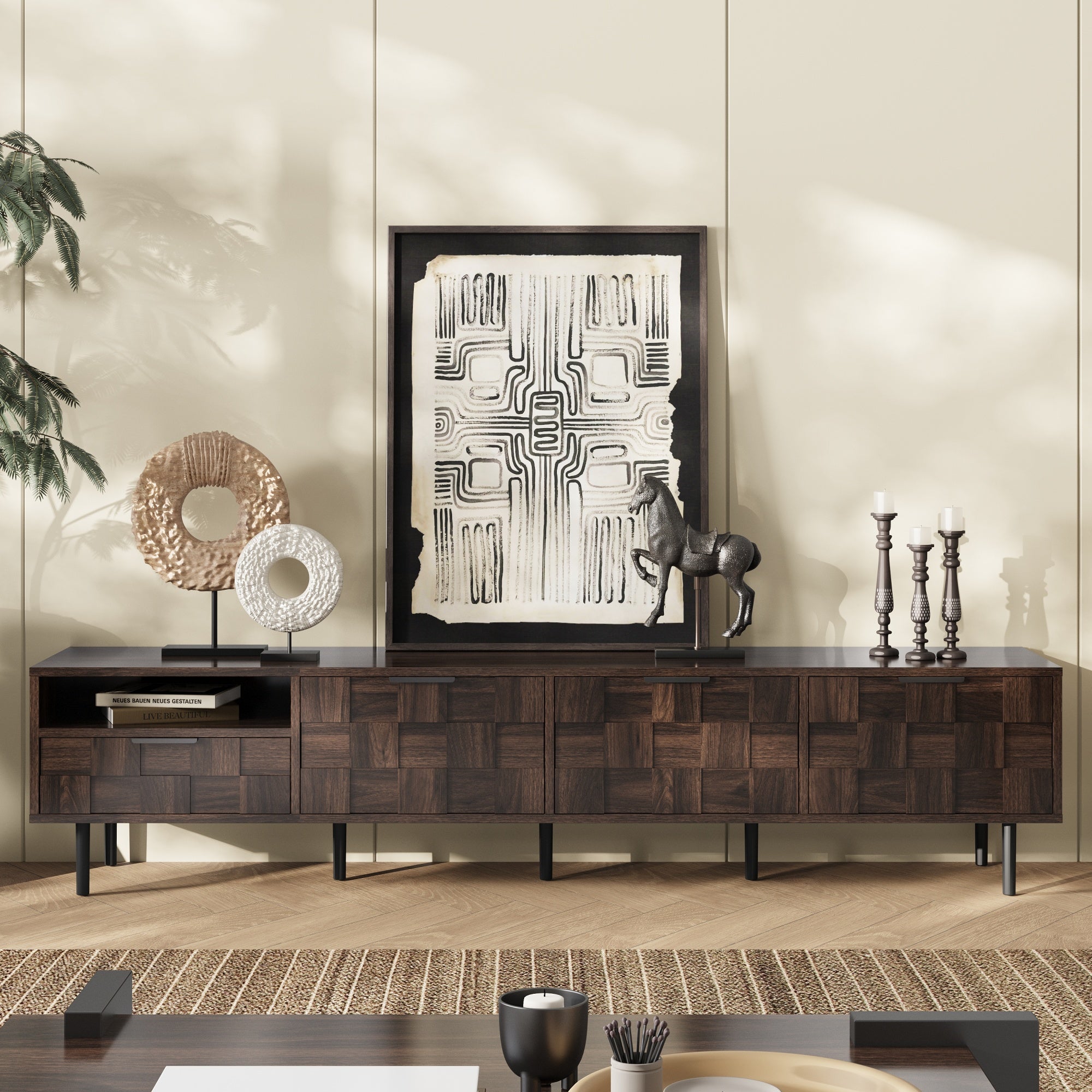 78  Mid Century Modern TV Stand For 65 Inch TVs, TV Console With Storage Cabinets For Living Room, Entertainment Center Storage